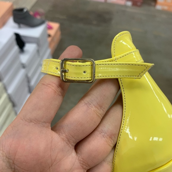 Women’s Ankle Strap Open Toe Stiletto High Heel Sandals in Yellow Patent - Picture 8 of 10